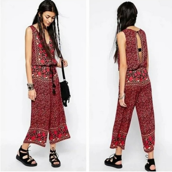 Free People Floral Boho Jumpsuit Cullotte Cut size XS - Picture 2 of 7